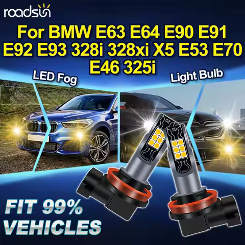 ROADSUN H8 H9 H11 For BMW E63 E64 E90 E91 E92 E93 328i 328xi X5 E53 E70 E46 325i 2PCS 3000K Yellow C