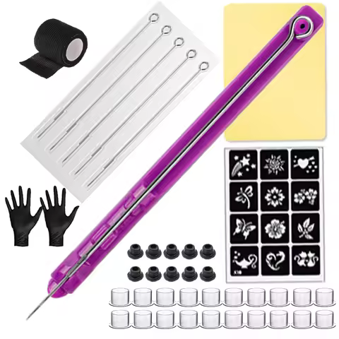 DIY Tattoo Hand Poke and Stick Tool Kit With Tattoo Needle Holder Ink Cup Glover Grommet Bandage Set