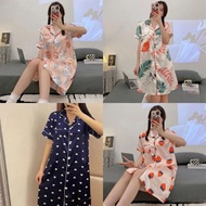 women Korean Sexy Silk Satin Night dress, Pajama short Sleeve Night wear Dress Home wear