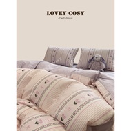 LOVEY COSY Pure Cotton Cotton Bed Four-Piece Set ins Girly Style Tulip Light Purple Stripes Simple B