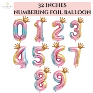 32 Inches Numbering Foil Balloon Gradient Rainbow Color Mini Crown | Decoration Number Balloon 0-9 |