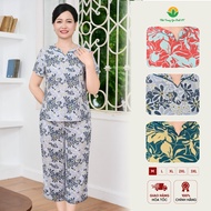 Viet Thang middle-aged linen set, clothes for grandmothers and mothers, shorts and collared shirts t