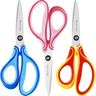 7" Real Left-Handed Kids Scissors - 3-Pack, Ages 8-16, Pointed Tip, Stainless Steel Blades, Soft Gri