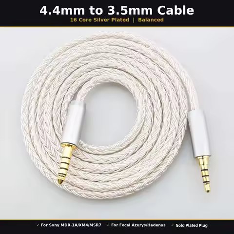 16Cores Silver Plated 4.4mm to 3.5mm Balanced Cable For SONY MDR-1A 1000XM3 XM4 XM5 MSR7 AR2 AR3 AR5