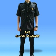 baju atasan Seragam safari warna hitam driver sopir satpam lengan pendek panjang warna hitam Securi