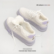 Warrior | Giày thể thao đế dày lót lông cừu màu tím cho nữ Giày thể thao mùa thu đông đa năng ấm áp 