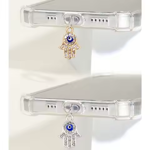 1pcs Alloy Palm Devil's Eye Phone Dust plug Accessories Decoration Hanging Pendant for iPhone for Sa