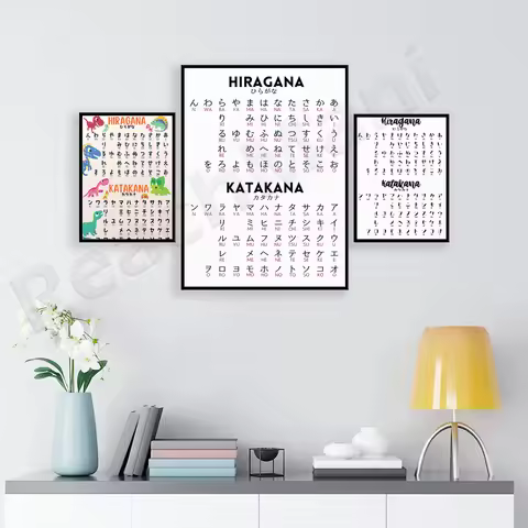 Japanese Hiragana and Katakana infographic poster, Hiragana graphic minimalist design, gift for Japa
