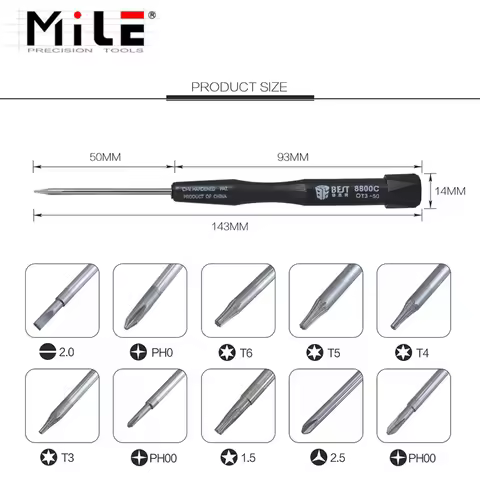 1PCS Precision Screwdriver T2-T10 Torx Bits PH0-PH000 Phillips 5-Point Magnetic Bit Slotted Screwdri