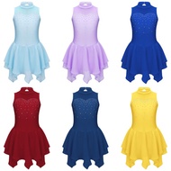 Rhinestone Sequins Figure Ice Skating Dress for Girls Kid Ballet Dance Dress Child Gymnastics Leotar