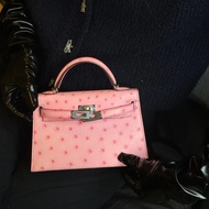 H Home minikelly Hermes Ostrich Skin Cherry Blossom Pink Hermes Mini Kelly Pure Hand-Sewn Custom Rar