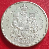 Uang Koin Perak Kuno 50 Cents Canada Tahun 1963 Silver Coin
