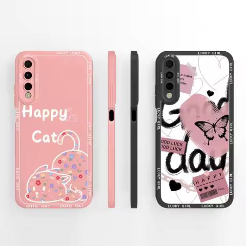 For Honor 9X (China) Honor 9X Pro Phone Case Happy Cat Cartoon Liquid Silicone Back Cover For Huawei