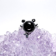 有魚。戒指 半銀 避邪 極度招財 l 金運石 黑銀線 紫蘇輝石 l