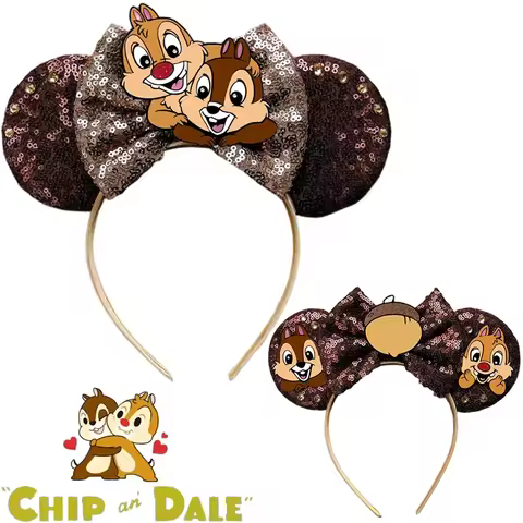 Disney Chip 'n' Dale Ears Headband for Women Cartoon Squirrel Hairband Kids Sequin Bow Hair Accessor