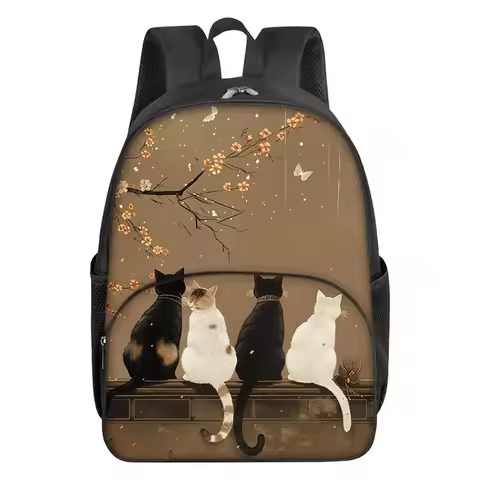 Cute 3D Cartoon Cat School Backpack for Boys Girls Fashionable Front Pocket Zipper Closure Waterproo