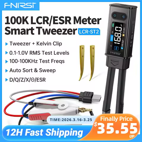FNIRSI LCR-ST2 2-in-1 Digital Tweezer Bridge LCR ESR Meter SMD Test Kelvin Clip Electronic Component