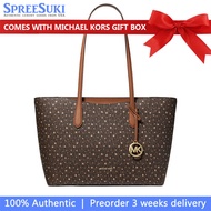 Michael Kors Handbag In Gift Box Arden Large Printed Signature Logo Top-Zip Tote Bag Brown # 35F5G4X