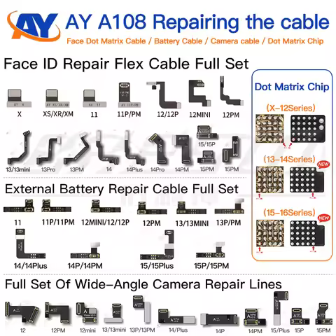 AY A108 Dot Matrix Projector Read Write Face ID Battery Camera Repair Flex Cable No Welding For iPho