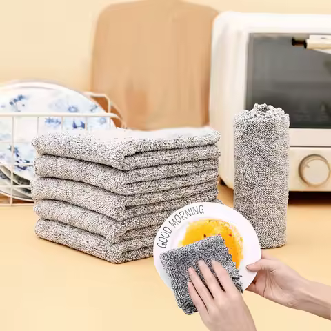 Bamboo Charcoal dish cloth Kitchen Cleaning Cloth Non-stick Oil Dish Towel Rags Napkins Tableware Ho