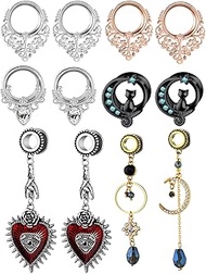 6 Pairs Fashion Dangle Gauges for Ears Double Flared Ear Tunnels Plugs Body Piercing Stretchers Earr