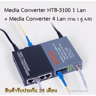 NetLINK Media Converter HTB-3100 + มีเดีย คอนเวอร์เตอร์ 4 Ports Lan (A/B) รับประกัน 24 เดือน Fiber Optic 25KM Single-mode Single-fiber WDM  FTTH (1 คู่ ของแท้100%)