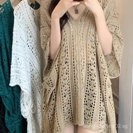 v Collar Hollow Short Sleeve Knitted Top Women's Thin Design Sense Niche Unique Exquisite Loose Cove
