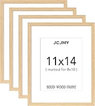 JCJMY 11x14 Picture Frame, Solid Wood Frame Set of 4, Display 8x10 with Mat or 11 x 14 without Mat, 