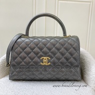(Pre-loved) Chanel Medium 29cm Coco handle Flap in Iridescent Grey Caviar AGHW