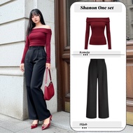Outfit Set Knit VIRAL SHANON (Sabrina Crop Knit + Loose Pants) Women's Suit OOTD Korean Style Church