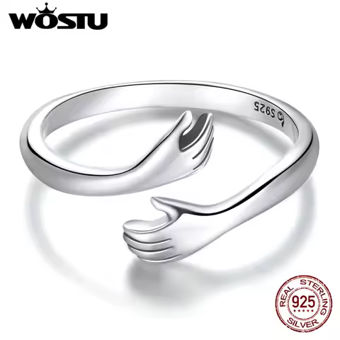 WOSTU 925 Sterling Silver Hug Hands Ring Simple Design Finger Ring For Women Elegant Silver Jewelry