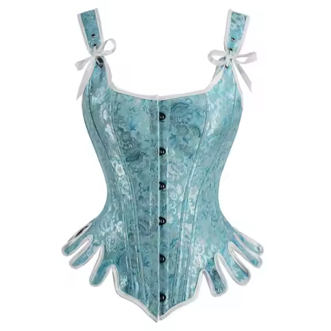 Women Vintage Overbust Corset with Shoulder Straps Medieval Gothic Victorian Lace-up Boned Bustier T