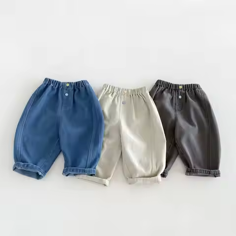 2026 Autumn Kids Trousers Solid Color Girls Denim Pants Brief Style Autumn Jeans For Boys Soft Harem