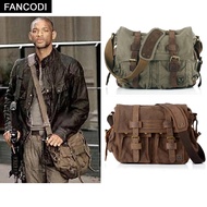 FANCODI I AM LEGEND Will Smith military Canvas + Genuine leather Men Messenger Bag Canvas Shoulder B