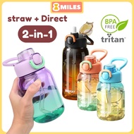 Water Bottle 700ml 1L 2-in-1 With Straw & Direct Drink BPA-Free Plastic Tritan Aurora Transition