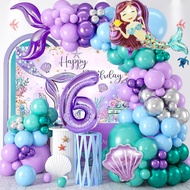 Mermaid Theme Balloon Set Happy Birthday decor set 1-7 th foil princess mermaid balloon For Girl Lit