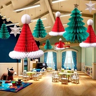 Merry Christmas Tree Paper Honeycomb Pendants Creative Xmas Hat Decoration for Home Shopping Mall Ha
