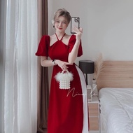 [Voucher 50k Freeship Max 0 đồng toàn quốc] Áo dài yếm đỏ tay phồng quần ống rộng trắng dài áo dài m