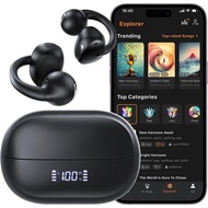 Open Ear Earbuds, Bluetooth 5.4 Bone Conduction Clip On Headphones AI Music Generator Wireless Earbu