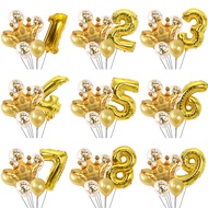 7pcs/set Golden Birthday Crown Number Balloon Decoration Aluminum Foil Balloon Home Decoration Birth