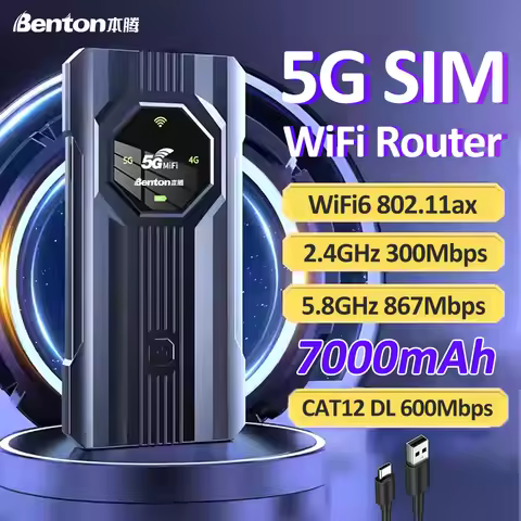 Benton 5G Router 4G 4G+ 5G SIM WiFi Router Dual Band WiFi CAT12 WiFi6 Portable WiFi USB Mobile Route