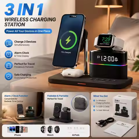 Magnetic Wireless Charging Station for Phones 12 13 14 15 16 17 and Smartwatch 8 7 6 5 Multi Device