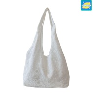 NIUYO Lace Shoulder Bag, Embroidery Floral Print Lightweight Canvas Handbag, YK2 Vest Style Versatil