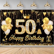 150*100cm Black Gold 50th Birthday Backdrop Happy Birthday Banner Balloons Party Decorations Anniver