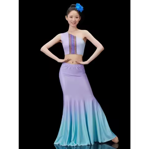 Dai Dance Costumes for Adults Peacock Dance Fish Tail Performance Costumes Hmong Art Test Dance Prac