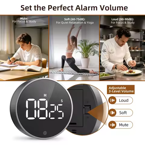 Magnetic Kitchen Timer LED Digital Timer Manual Countdown Alarm Clock Timer Mechanical Timer for Hom