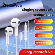 BlueWow Sound Card Wired Headphone With HD Mic Real-Time Ear Monitor Line Control Headset 9D Surroun