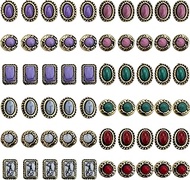 60PCS Vintage Western Style 3D Nail Art Charms, Turquoise Marble Gems, Rhinestone Jewelry Decoration