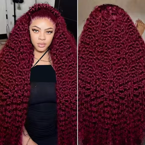 Burgundy Curly 13x6 Hd Lace Frontal Wig Human Hair 220% Density 13x4 Water Deep Wave 99J Red Colored