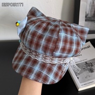 IESPOIR1T1 Newsboy Hat, Sun Protection Y2K Plaid Octagonal Cap,  Stars Lace Decor Face Slimming Arti